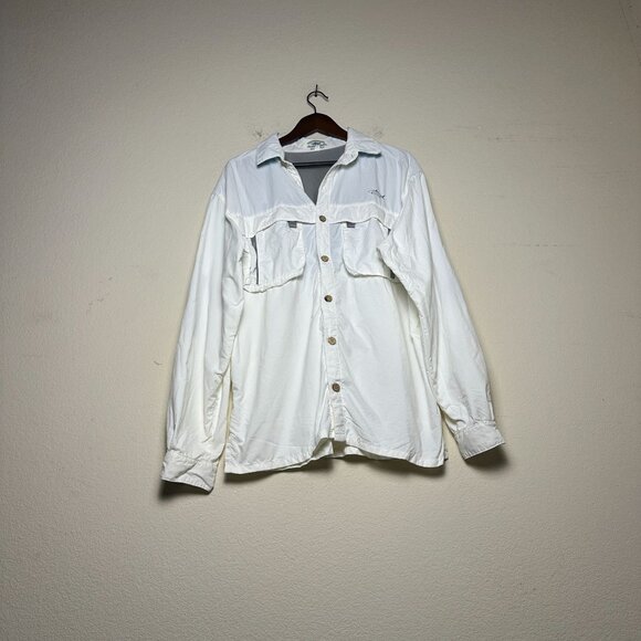 Tarpon Wear Button Up Summer Fishing Shirt Men M White Vented Lightweight Retro - Picture 1 of 16